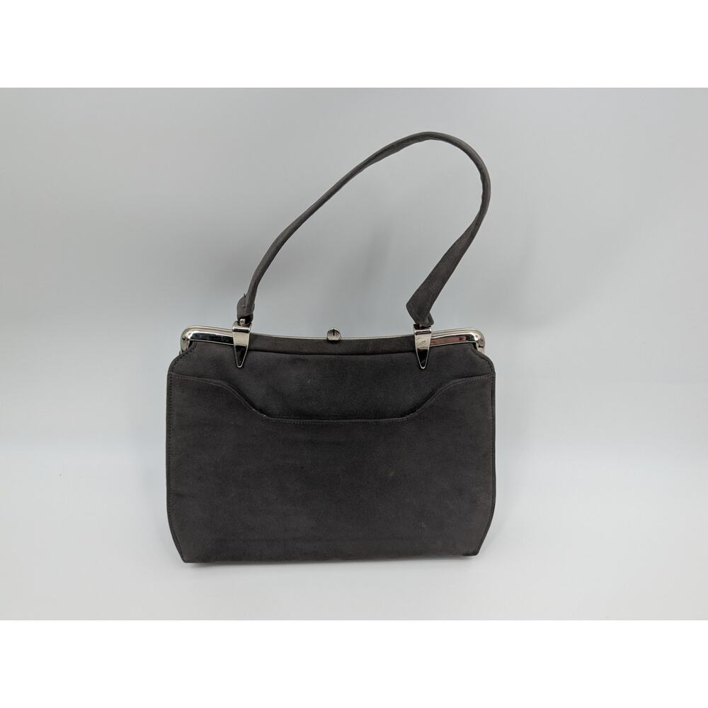 Vintage Lennox Bag Gray Suede Like Material Metal Clasp Closure Sophisticated